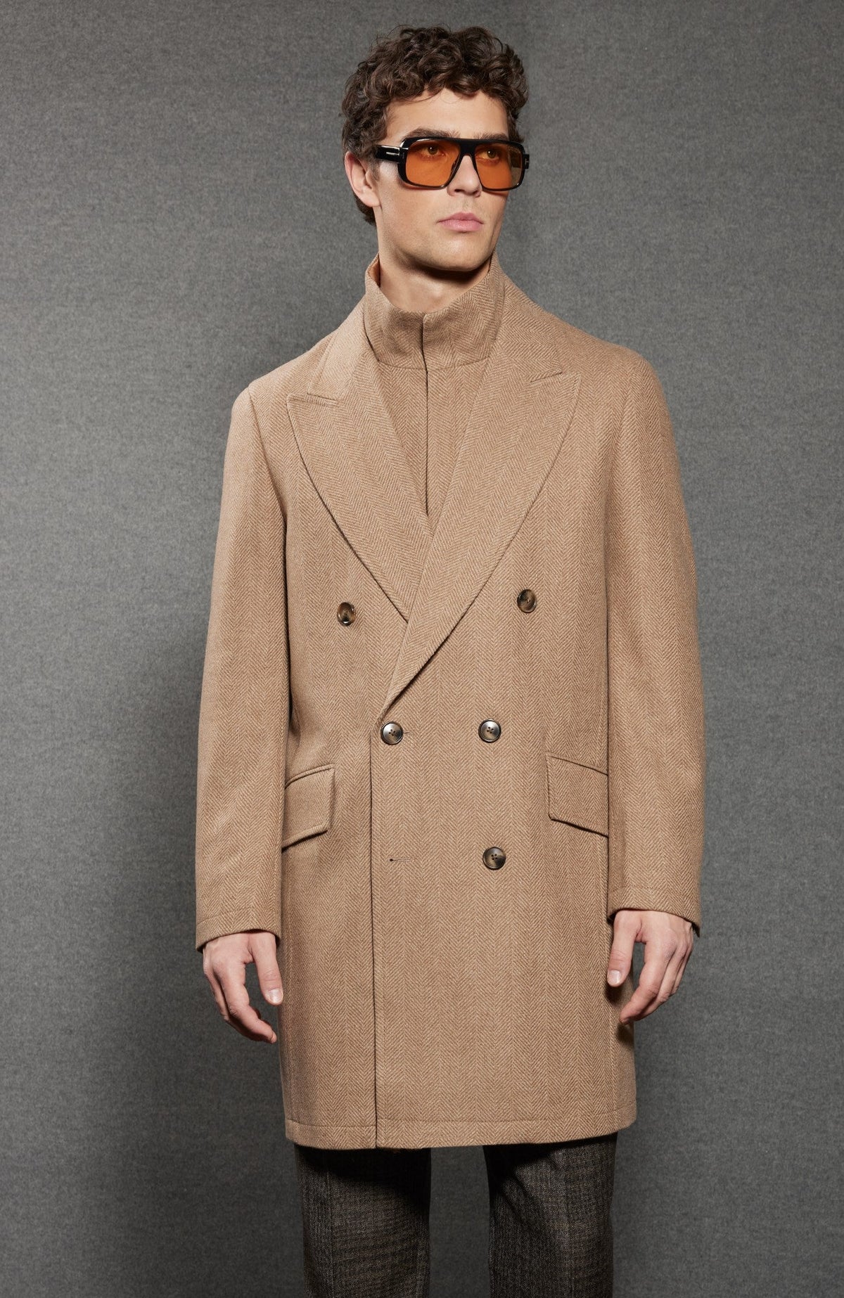 Steele Camel Heringbone Wool Topcoat - MENS - Cardinal of Canada-US-Steele Camel Heringbone Wool Topcoat
