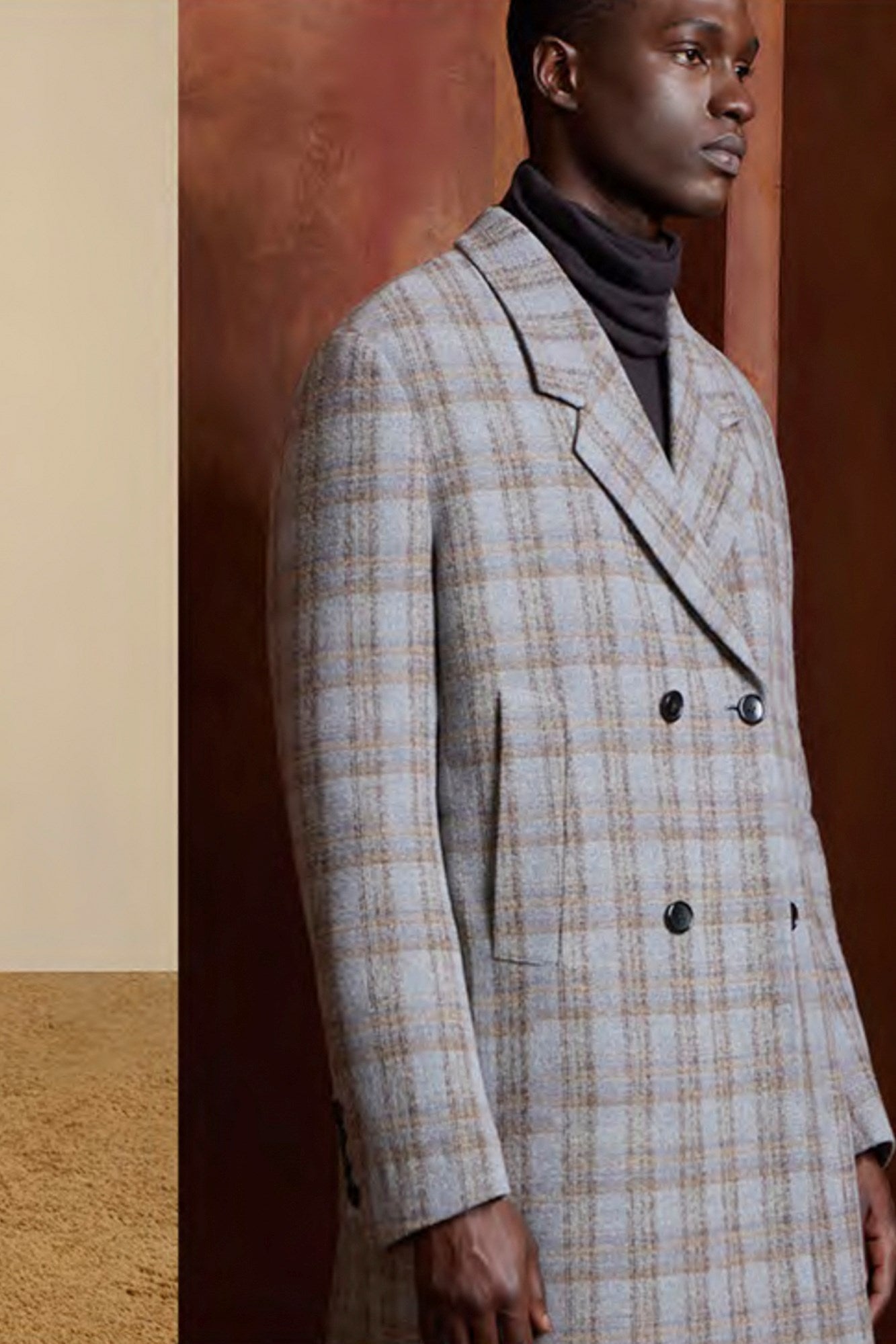 MAINE GREY PLAID DOUBLE BREAST OVERCOAT - MENS - Cardinal of Canada-US-Maine- wool plaid topcoat 41.5 inch length