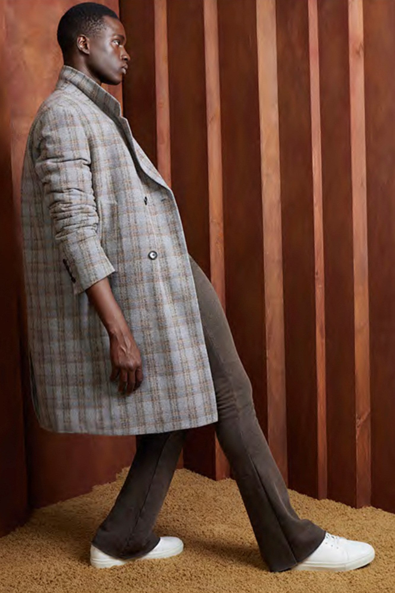 MAINE GREY PLAID DOUBLE BREAST OVERCOAT - MENS - Cardinal of Canada-US-Maine- wool plaid topcoat 41.5 inch length