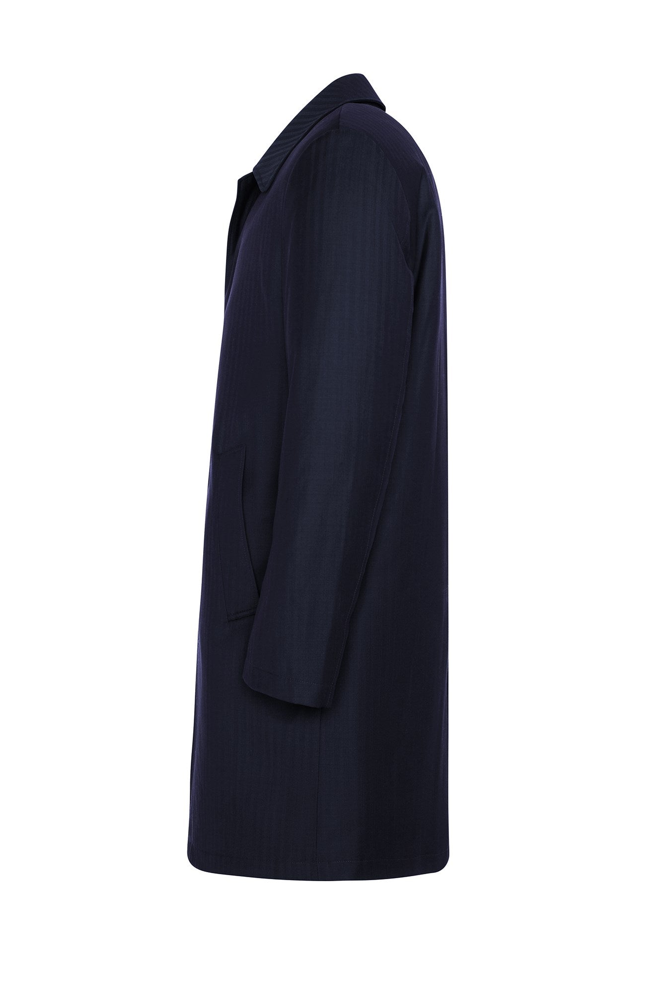 MANU NAVY HERRINGBONE WOOL TOPCOAT - MENS - Cardinal of Canada-US-Manu - navy herringbone wool topcoat 36 inch length