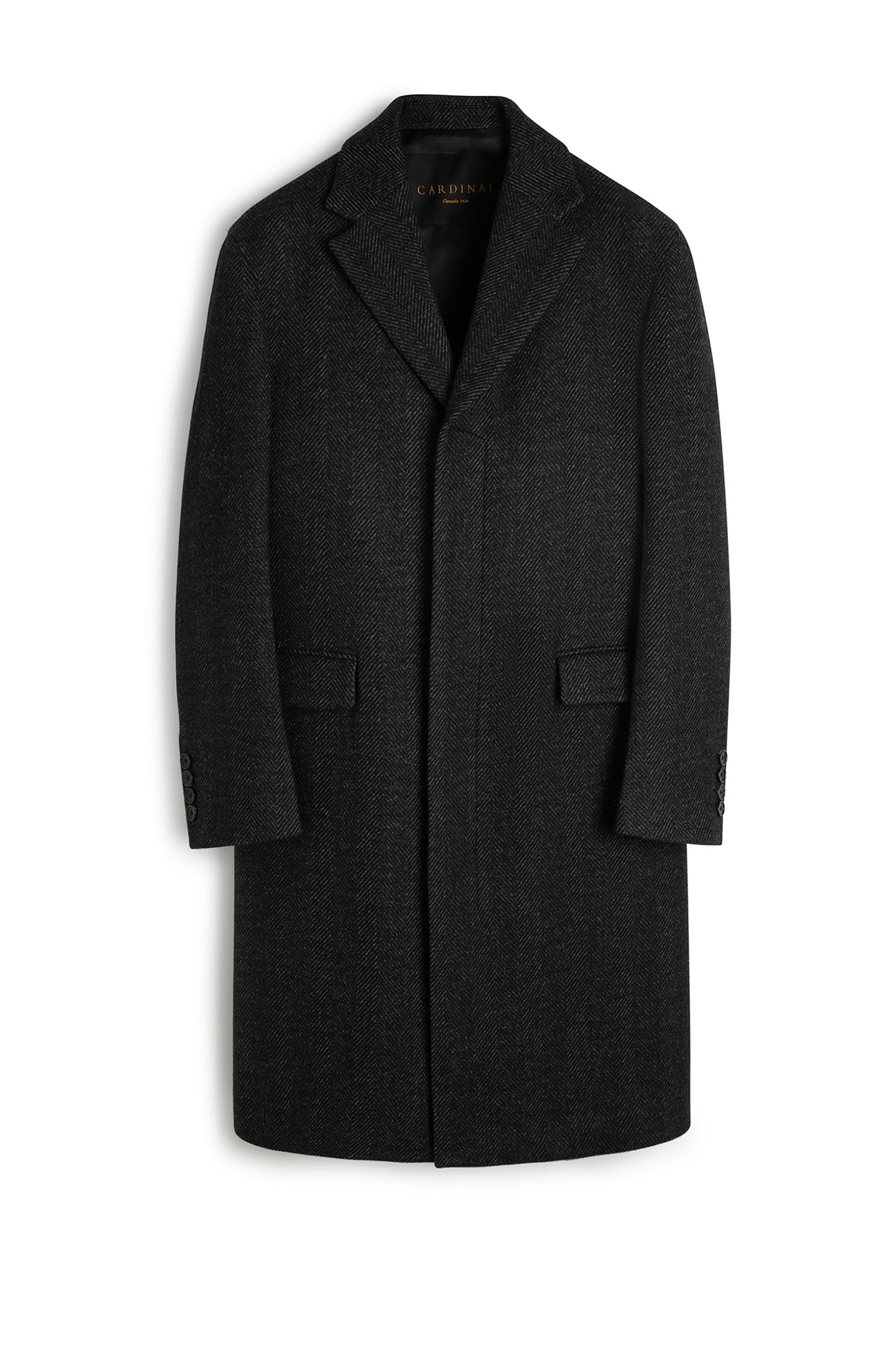 LIMITED EDITION: MERCER CHARCOAL HERRINGBONE TOPCOAT - MENS - Cardinal of Canada - US - MERCER CHARCOAL HERRINGBONE TOPCOAT 41.5 inch length