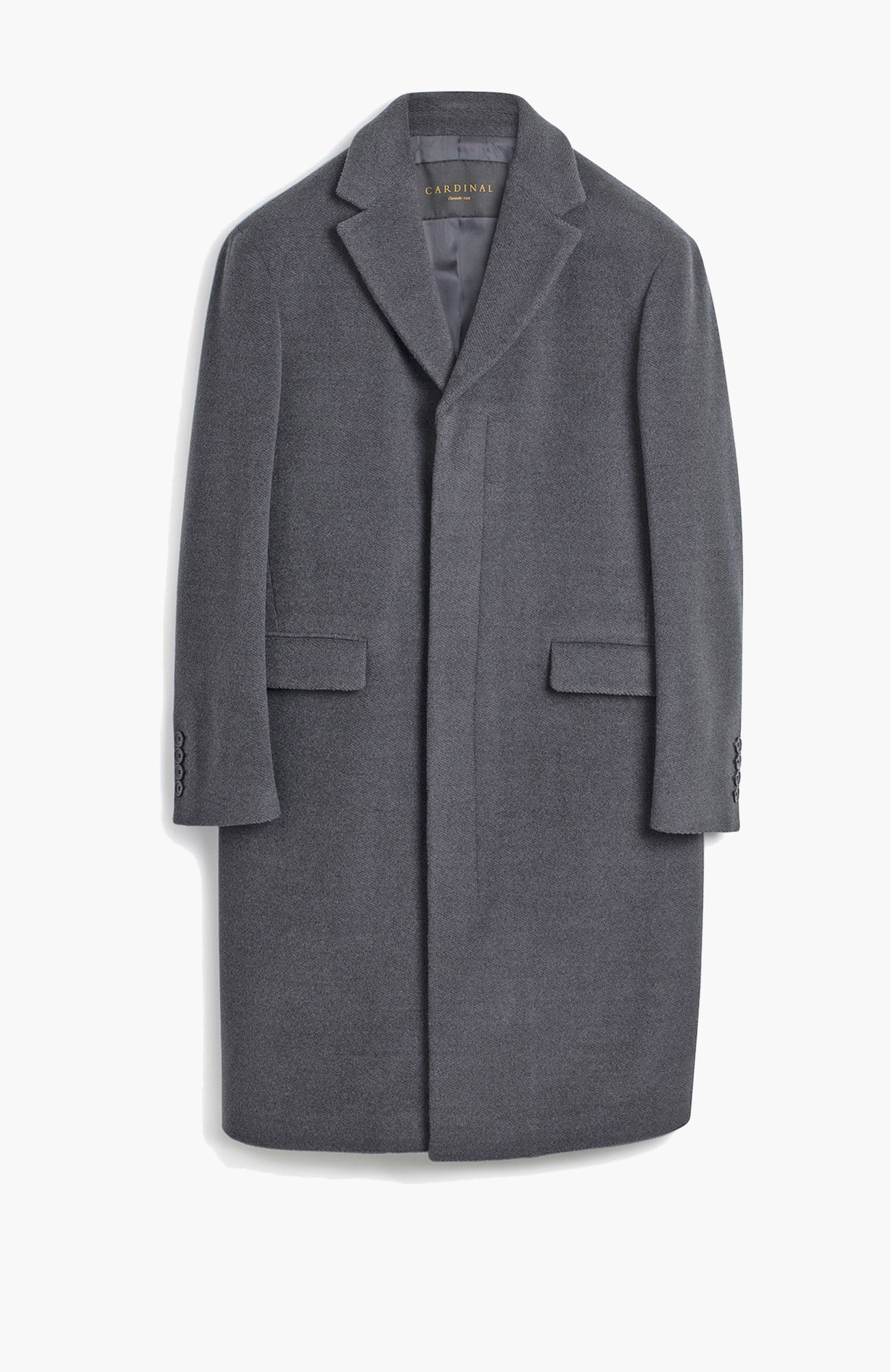 Mercer Alpaca & Cashmere Charcoal Herringbone Topcoat - MENS - Cardinal of Canada-US-Mercer Alpaca & Cashmere Charcoal Herringbone Topcoat