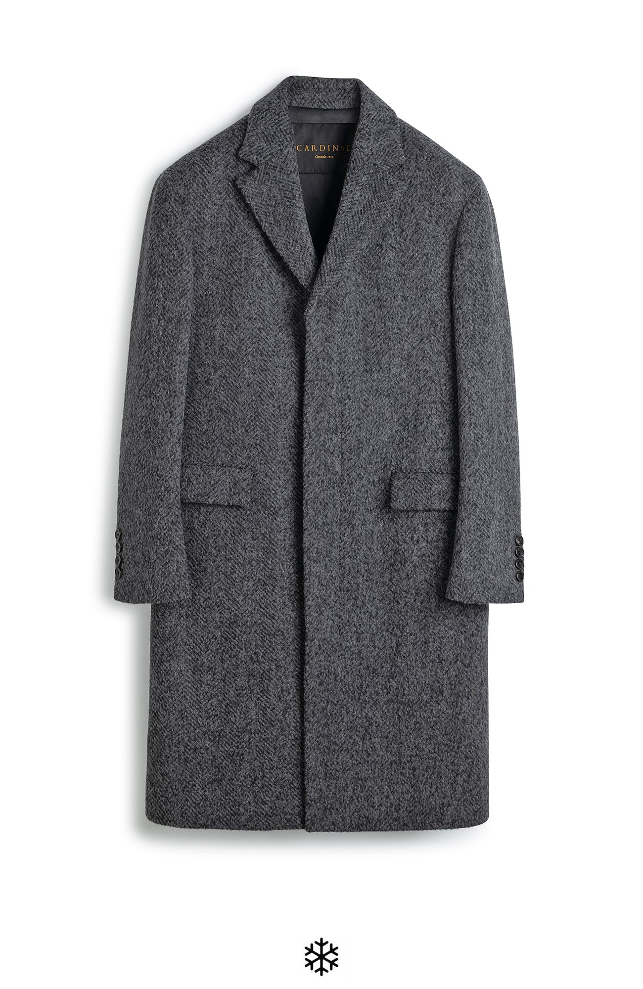 MERCER ALPACA & CASHMERE CHARCOAL HERRINGBONE TOPCOAT - MENS - Cardinal of Canada - US - MERCER ALPACA & CASHMERE CHARCOAL HERRINGBONE TOPCOAT