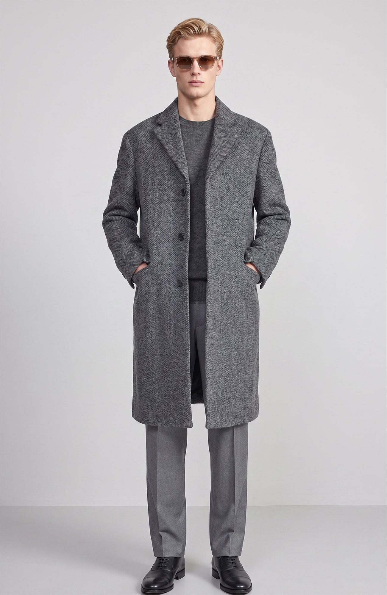 Mercer Alpaca & Cashmere Charcoal Herringbone Topcoat - MENS - Cardinal of Canada - US - Mercer Alpaca & Cashmere Charcoal Herringbone Topcoat