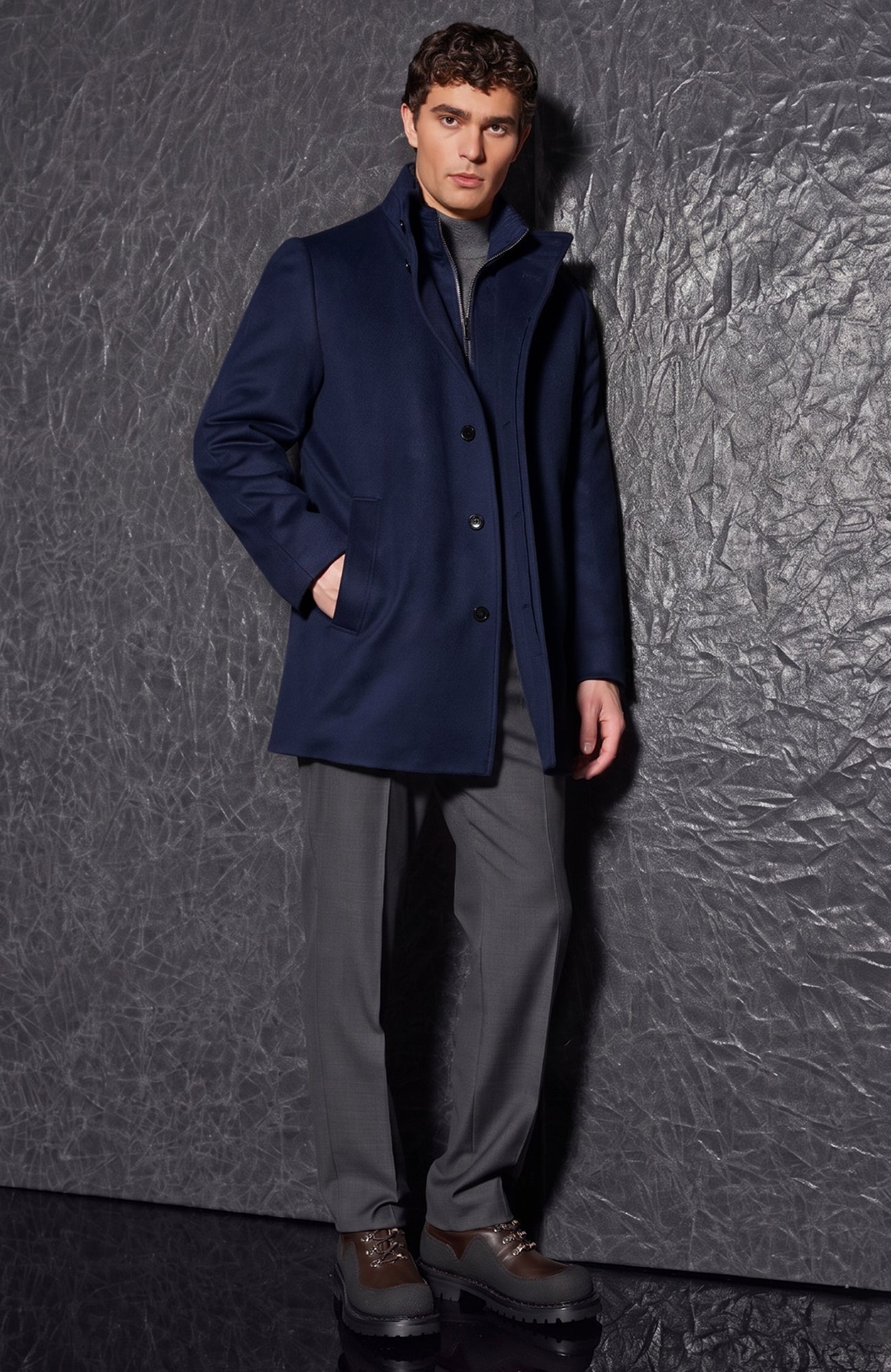 Mont-Royal Navy Melange Wool & Cashmere Car Coat - Cardinal of Canada-US-Mont-Royal Navy Melange Wool & Cashmere Car Coat