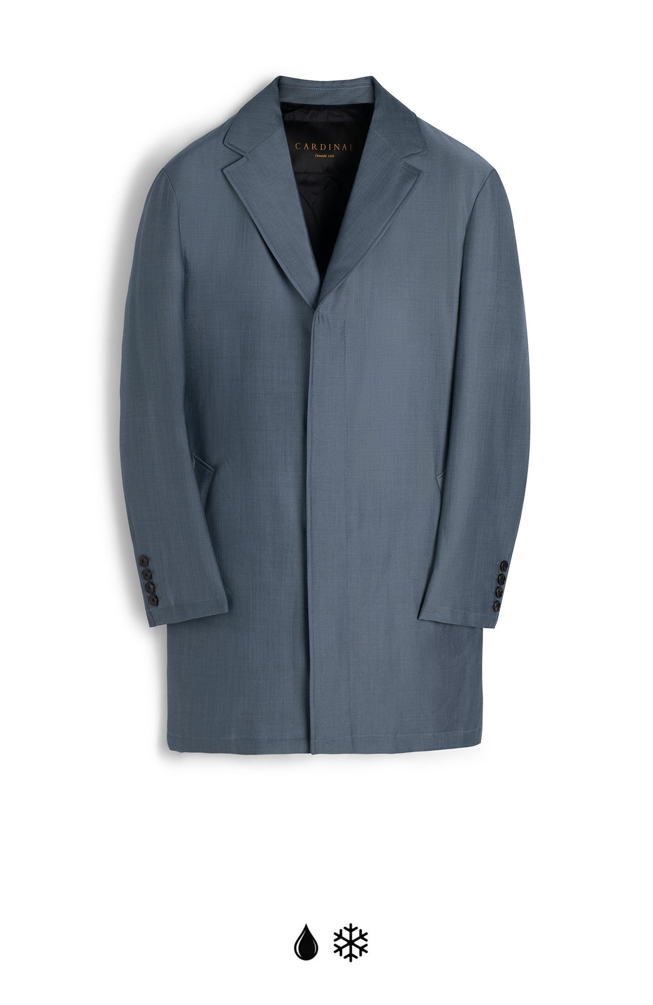 ONIX STEEL BLUE WOOL & MOHAIR TOPCOAT - MENS - Cardinal of Canada - US - ONIX STEEL BLUE WOOL & MOHAIR TOPCOAT 35 inch length