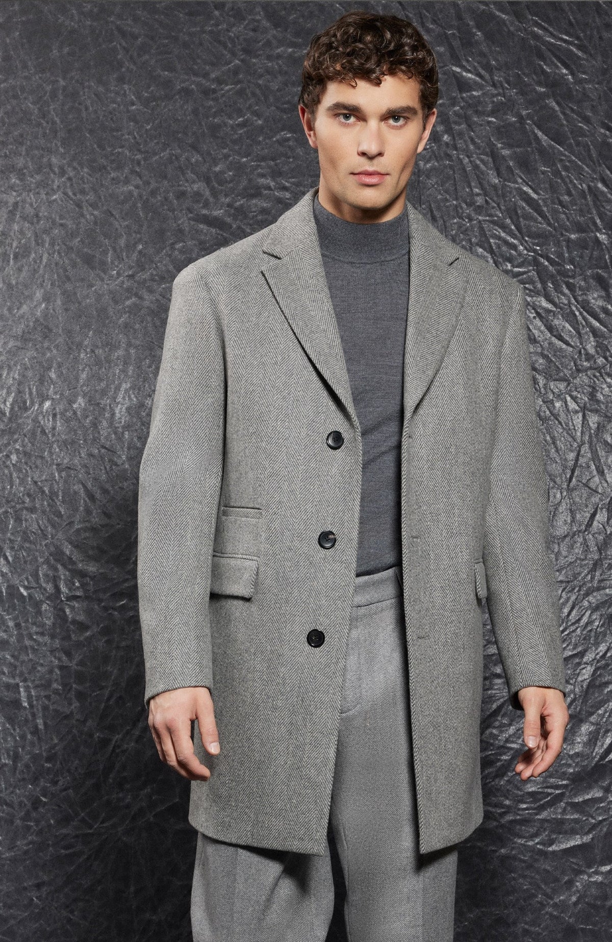 Sherwood Grey Herringbone Topcoat - MENS - Cardinal of Canada-US-Sherwood Grey Herringbone Topcoat