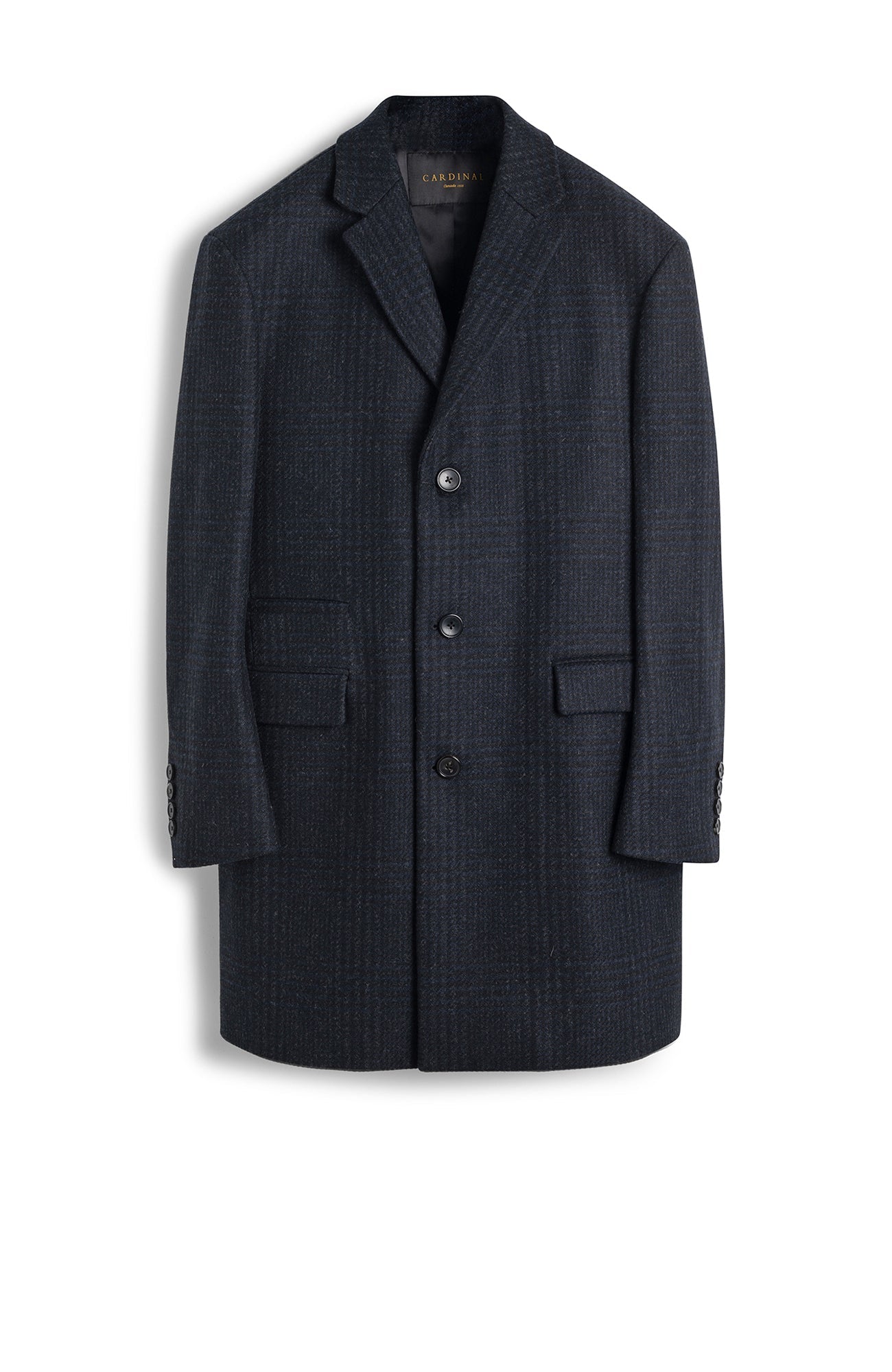 SHERWOOD NAVY PLAID WOOL TOPCOAT - MENS - Cardinal of Canada - US - SHERWOOD NAVY PLAID WOOL TOPCOAT