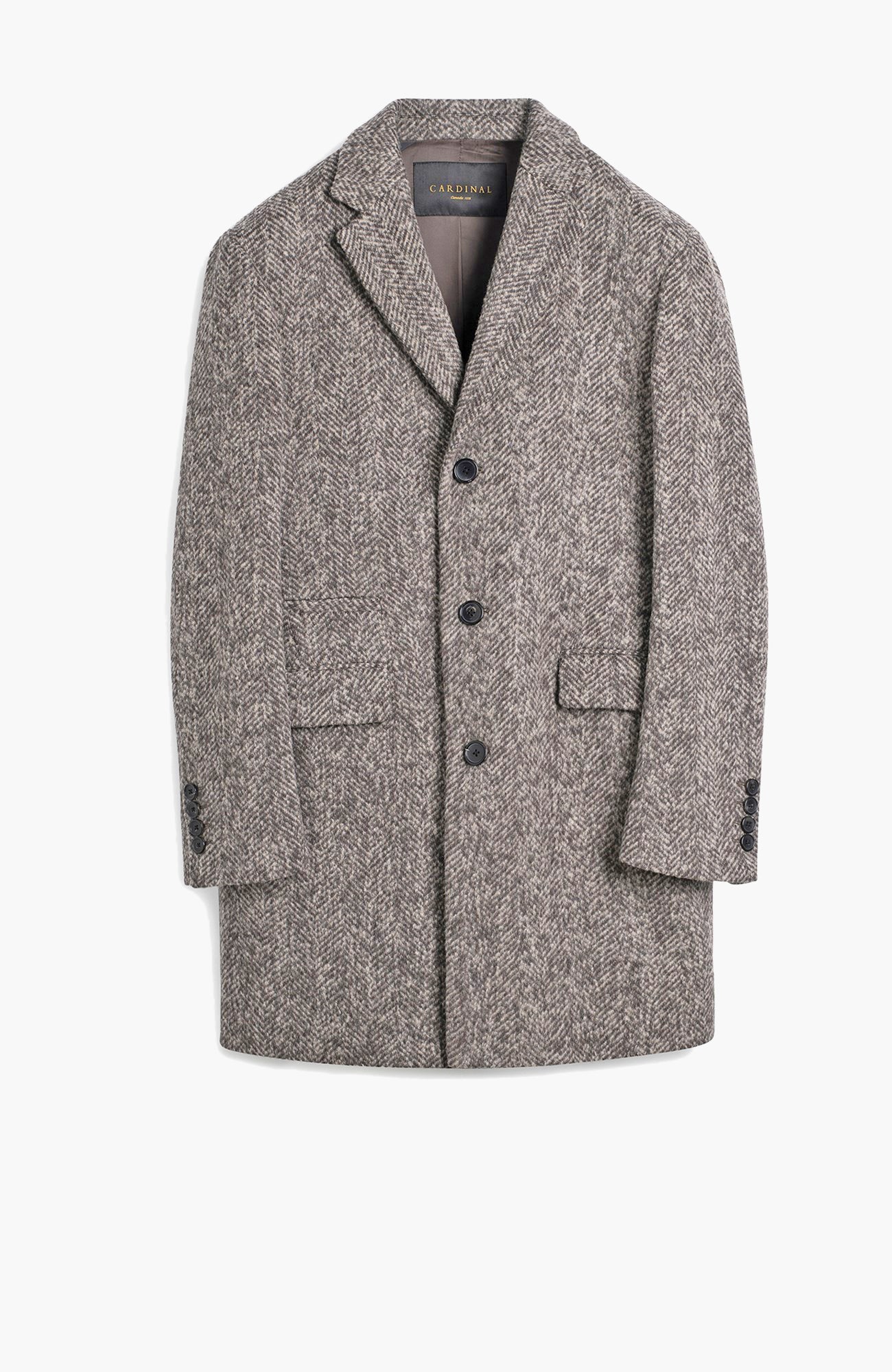 Sherwood Taupe Herringbone Wool & Alpaca Topcoat - MENS - Cardinal of Canada-US-Sherwood Taupe Herringbone Wool & Alpaca Topcoat