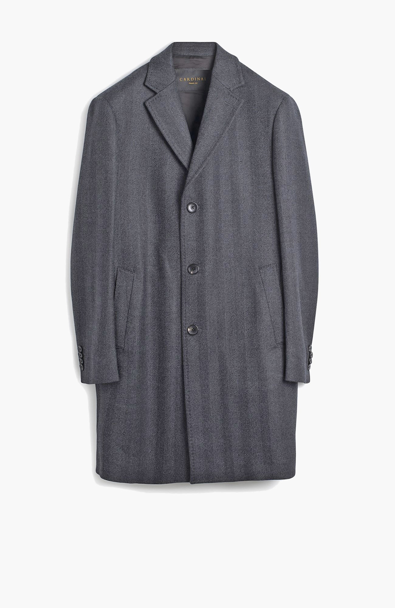 Stedwell Charcoal Herringbone Wool Topcoat - MENS - Cardinal of Canada-US-Stedwell Charcoal Herringbone Wool Topcoat