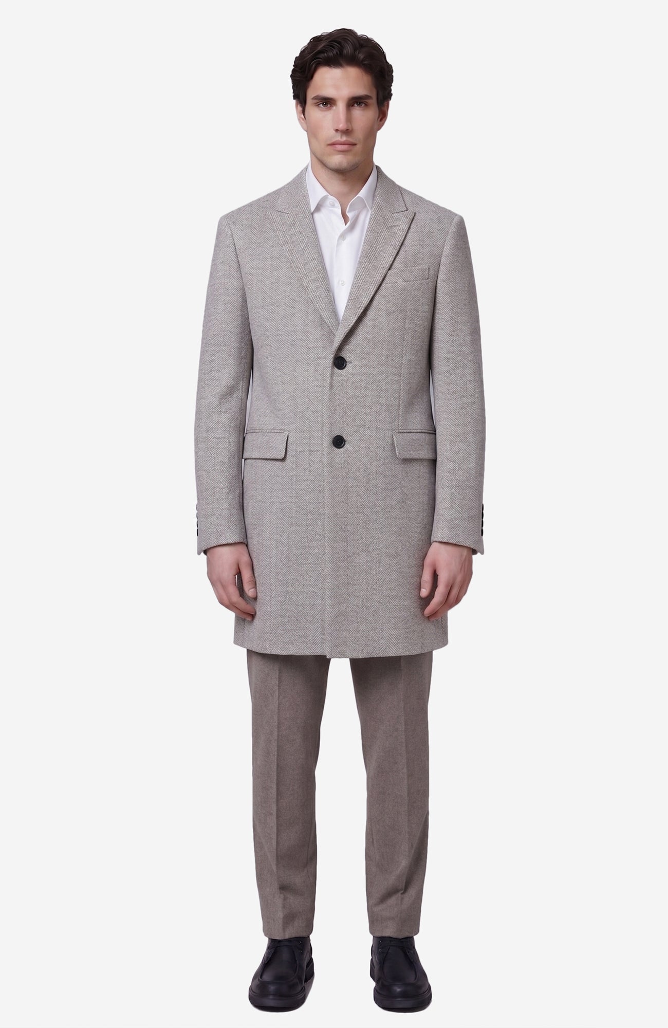 Sutton Stone Herringbone Wool & Cashmere Topcoat - MENS - Cardinal of Canada - US - Sutton Stone Herringbone Wool & Cashmere Topcoat