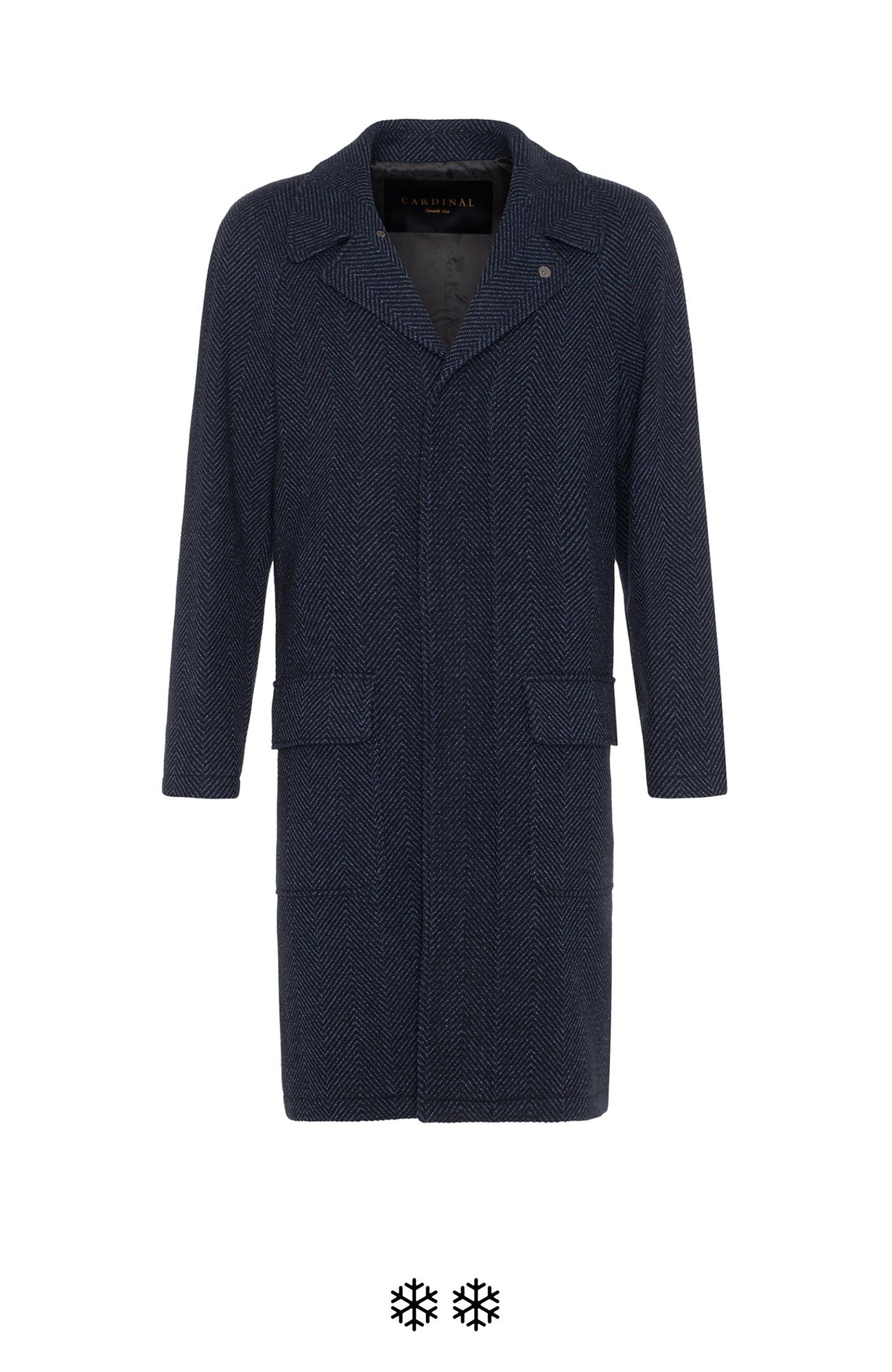 Tatum - navy herringbone wool topcoat 41 inch length